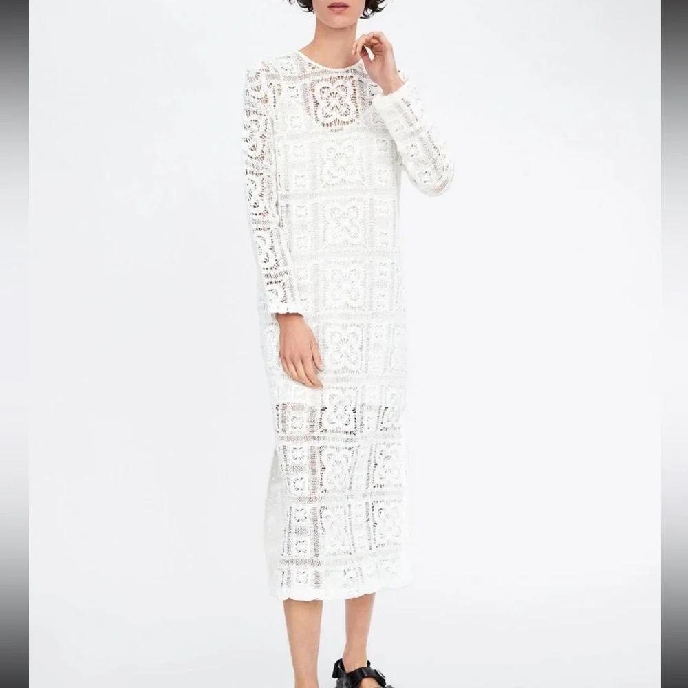 Zara boho crochet knit midi dress blogger favorite - Picture 2 of 9
